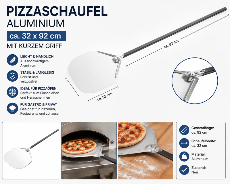 Aluminium Pizzaschaufel 32 x 92 cm mit langem Griff