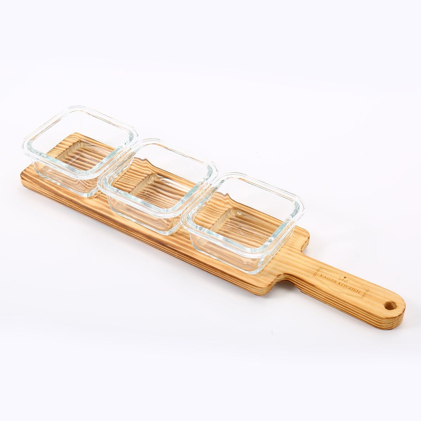 3-Teiliges Glasschalen-Set mit Bambustablett - 3