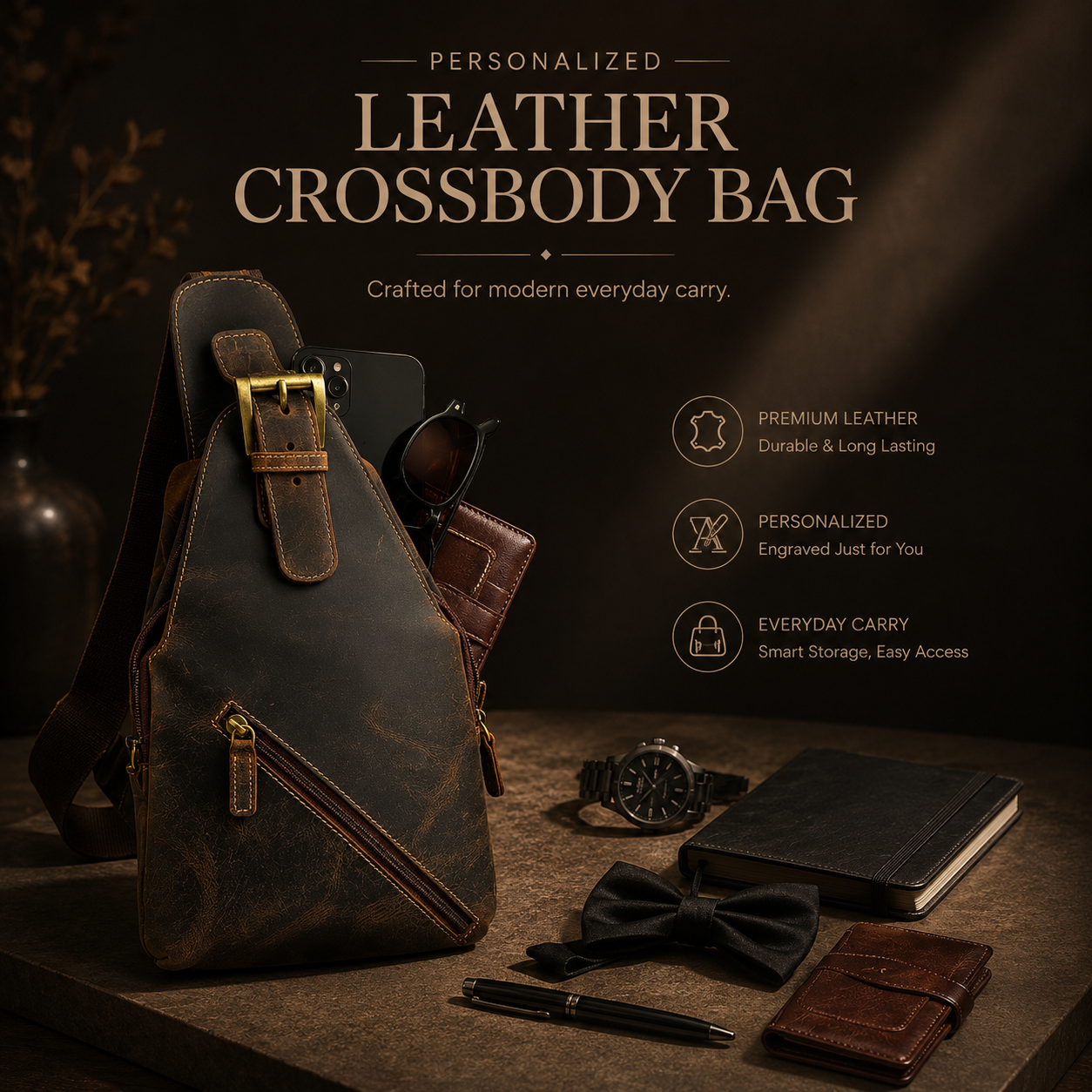 Leather Crossbody Bag with Engraving