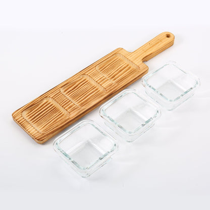 3-Teiliges Glasschalen-Set mit Bambustablett - 4