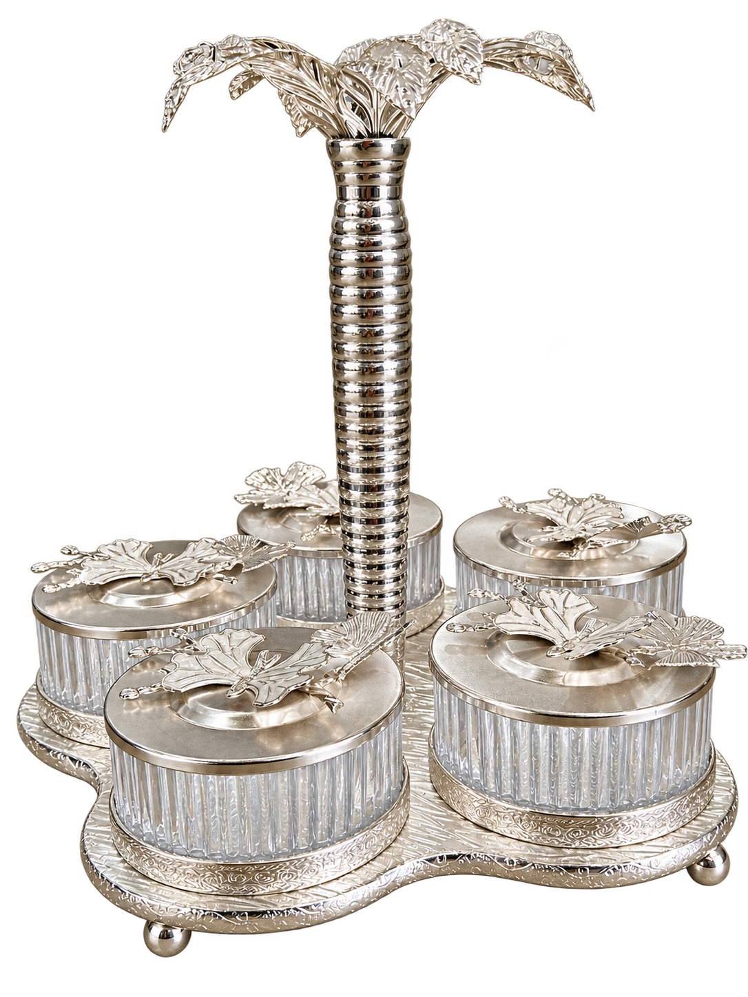 Gewürzgläser Set 4-teilig mit Ständer & Löffeln – Silber