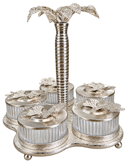 Gewürzgläser Set 4-teilig mit Ständer & Löffeln – Silber
