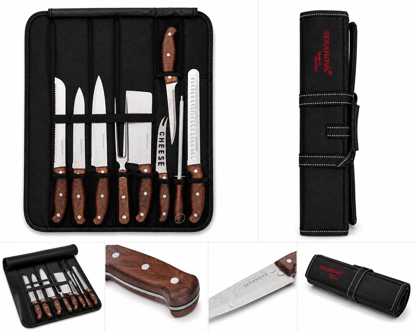 Seranova Messerset 8-teilig- Küchenmesser-Set mit Rolltache made in Germany