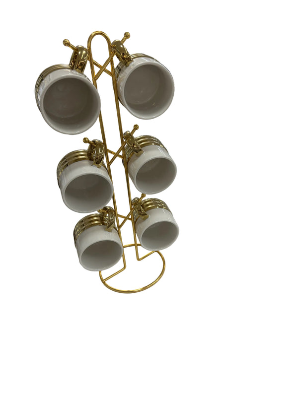 Kaffeetassen-Set 6-teilig mit goldenem Ständer – Ansicht 1