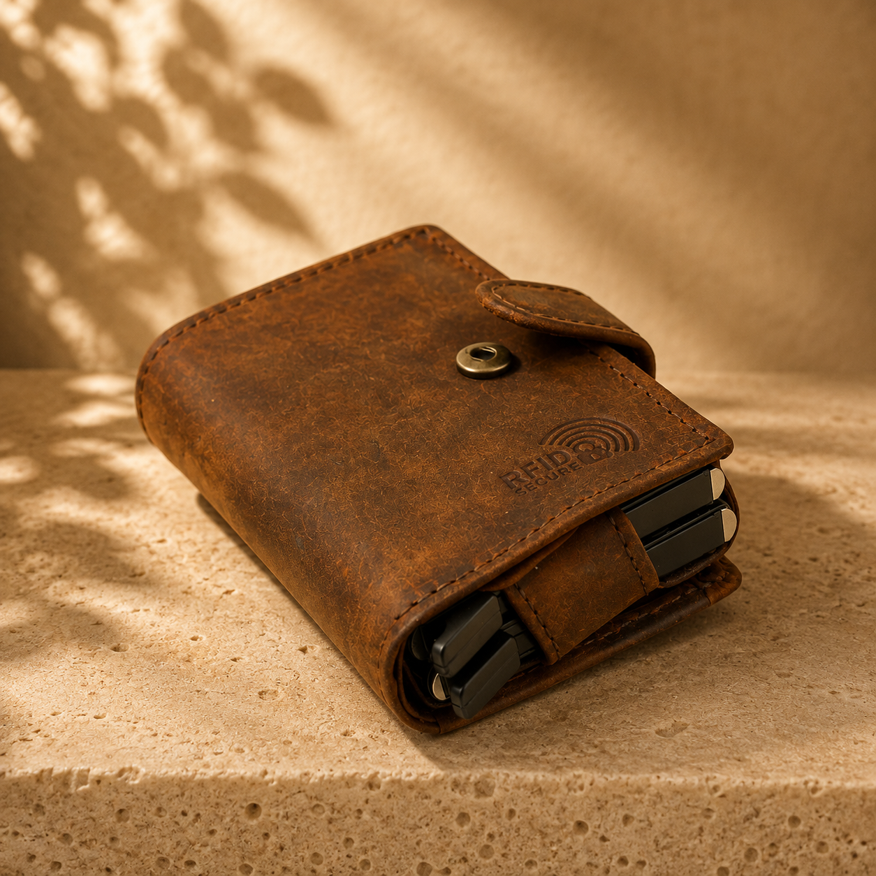 Doppel-Kartenetui aus Leder mit RFID-Schutz & Pop-Up Funktion - Vintage Braun Bild 4