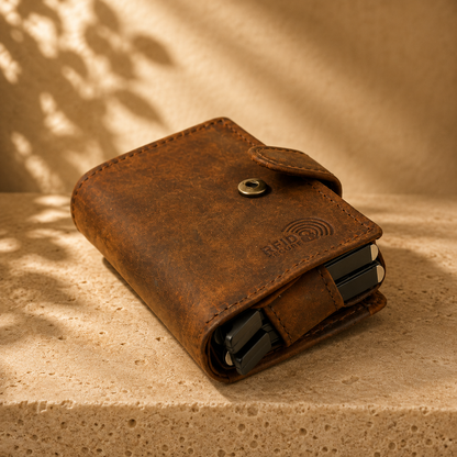 Doppel-Kartenetui aus Leder mit RFID-Schutz & Pop-Up Funktion - Vintage Braun Bild 4