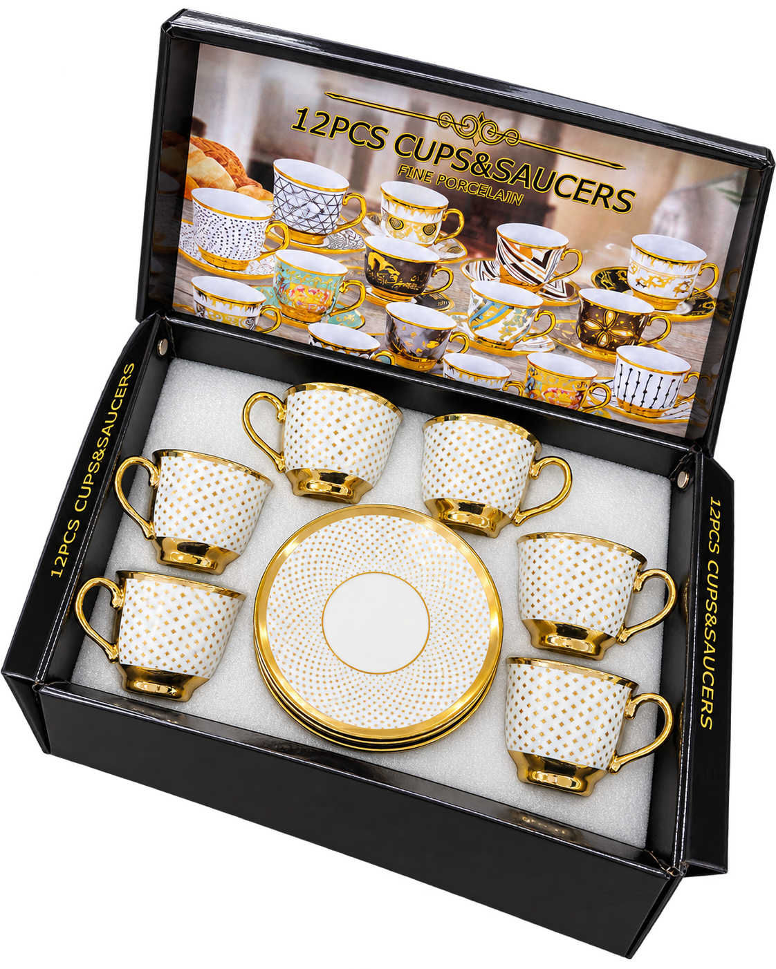 Espressotassen Set 12-teilig Goldpunkte – freigestellt