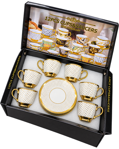 Espressotassen Set 12-teilig Goldpunkte – freigestellt