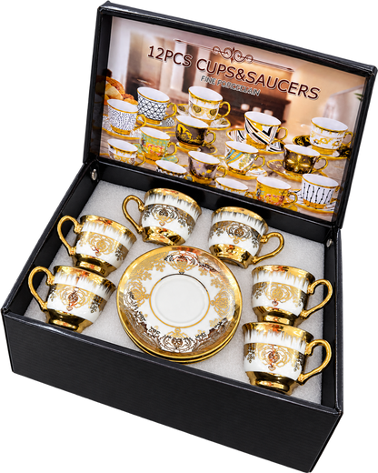 Espressotassen Set 12-teilig Royal Ornament mit Golddekor – freigestellt