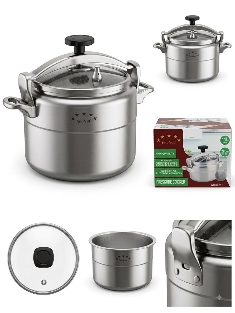 Fatafeat 11 Liter Aluminium-Schnellkochtopf mit Glasdeckel