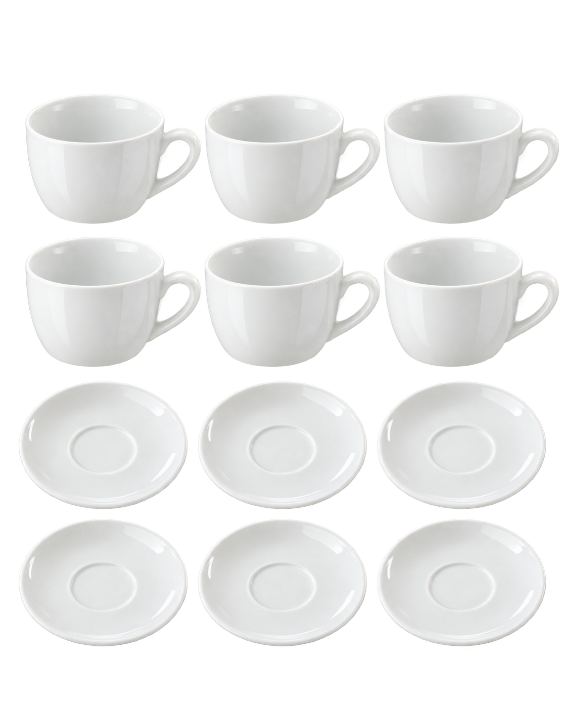 Kaffeetassen Set 12-teilig klassisch Weiß mit 6 Tassen und Untertassen