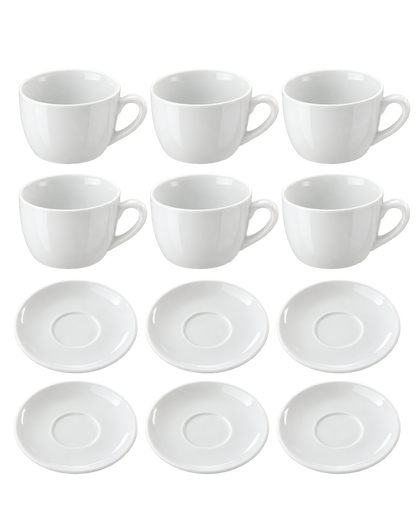 Kaffeetassen Set 12-teilig klassisch Weiß mit 6 Tassen und Untertassen
