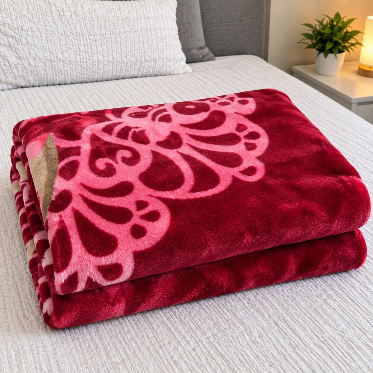 Kaiser Home Kuscheldecke 220x240 cm Rot Rosa floral