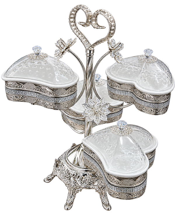 Servierschalen Set Herzform in Silber mit dekorativem Ständer – freigestellt - alternate view