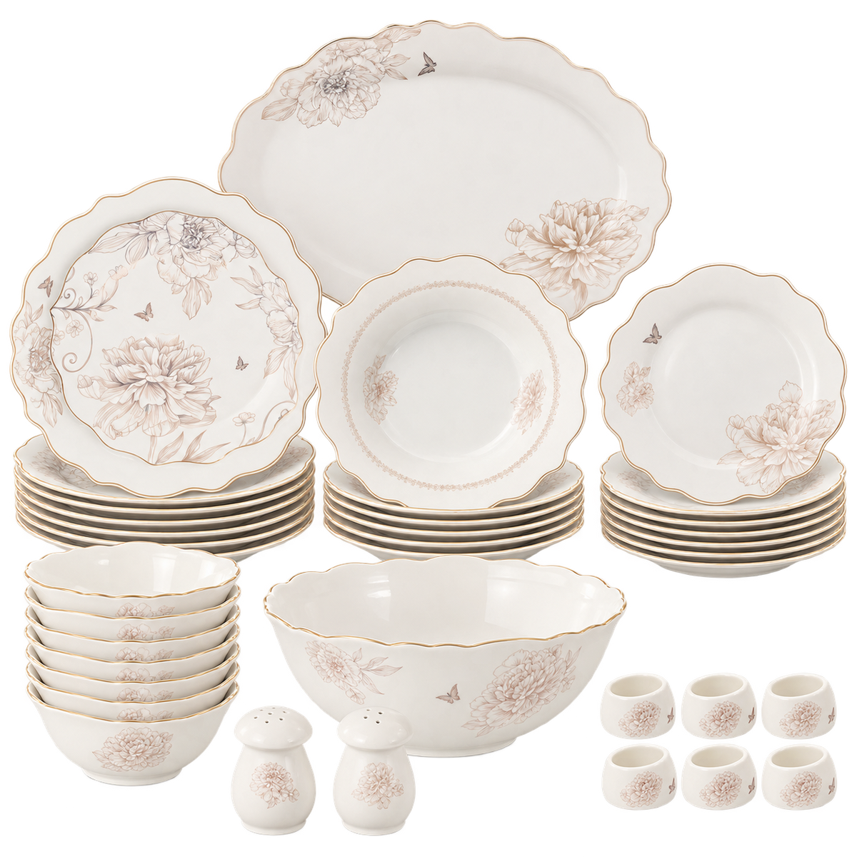Tafelservice 34-teilig mit floralem Dekor für 6 Personen – Kaiser Kitchen