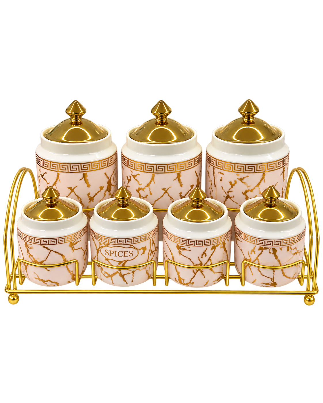 Vorratsdosen Set 7-teilig in Marmor Gold mit Ständer