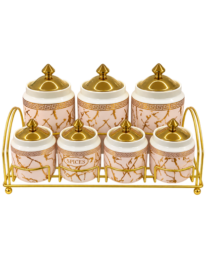 Vorratsdosen Set 7-teilig in Marmor Gold mit Ständer