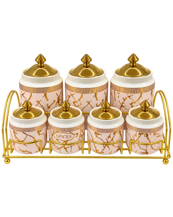 Vorratsdosen Set 7-teilig in Marmor Gold mit Ständer - alternate view