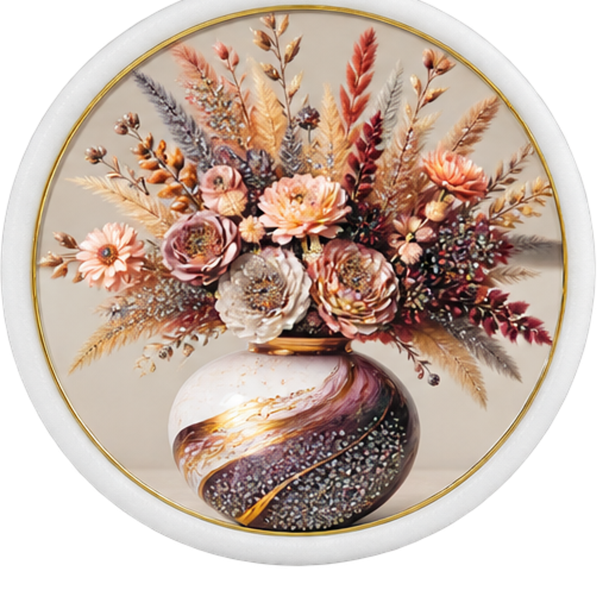 Rundes Wandbild Blumenstrauß Vase mit Strass, ca. 56 cm