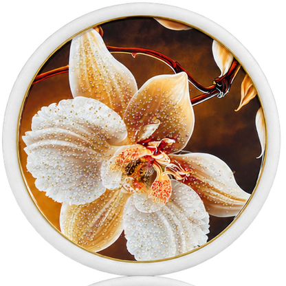 Rundes Wandbild Orchidee Weiß mit Strass, ca. 56 cm