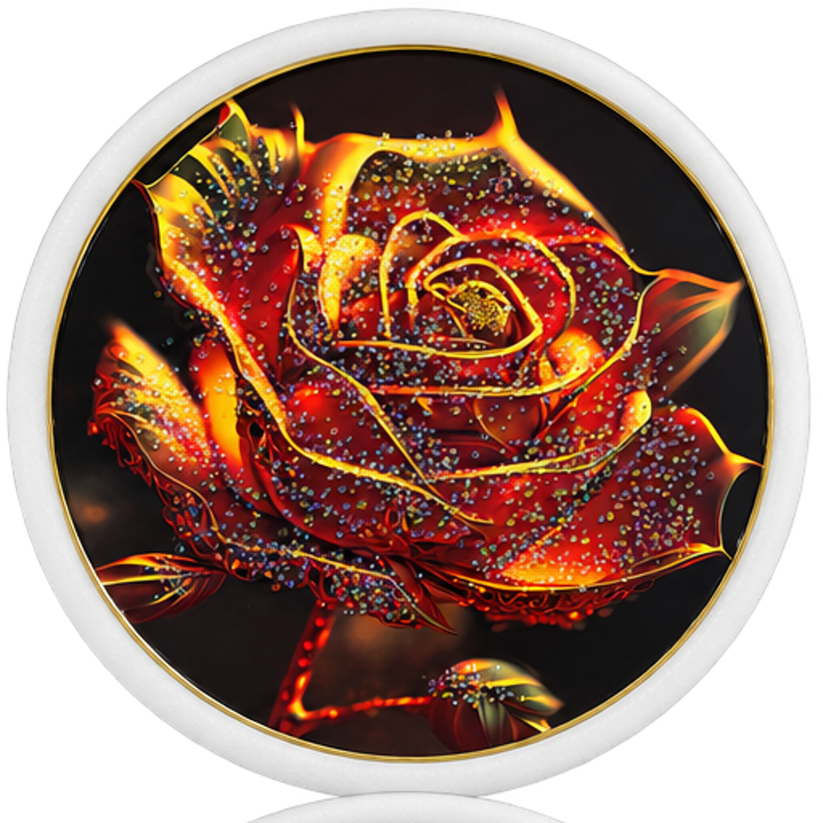 Rundes Wandbild Rose Rot mit Strass, ca. 56 cm