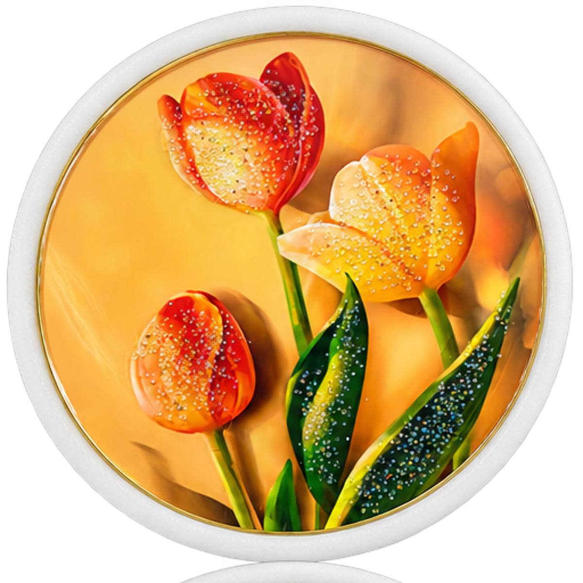Rundes Wandbild Tulpen Orange mit Strass, ca. 56 cm