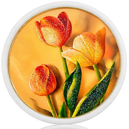 Rundes Wandbild Tulpen Orange mit Strass, ca. 56 cm