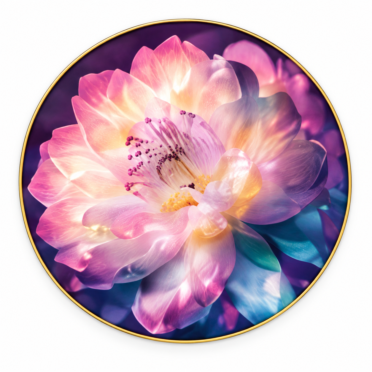 Runde Wanddekoration 56 cm – Blüte Rosa-Lila