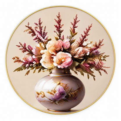 Runde Wanddekoration 56 cm – Blumenstrauß Vase